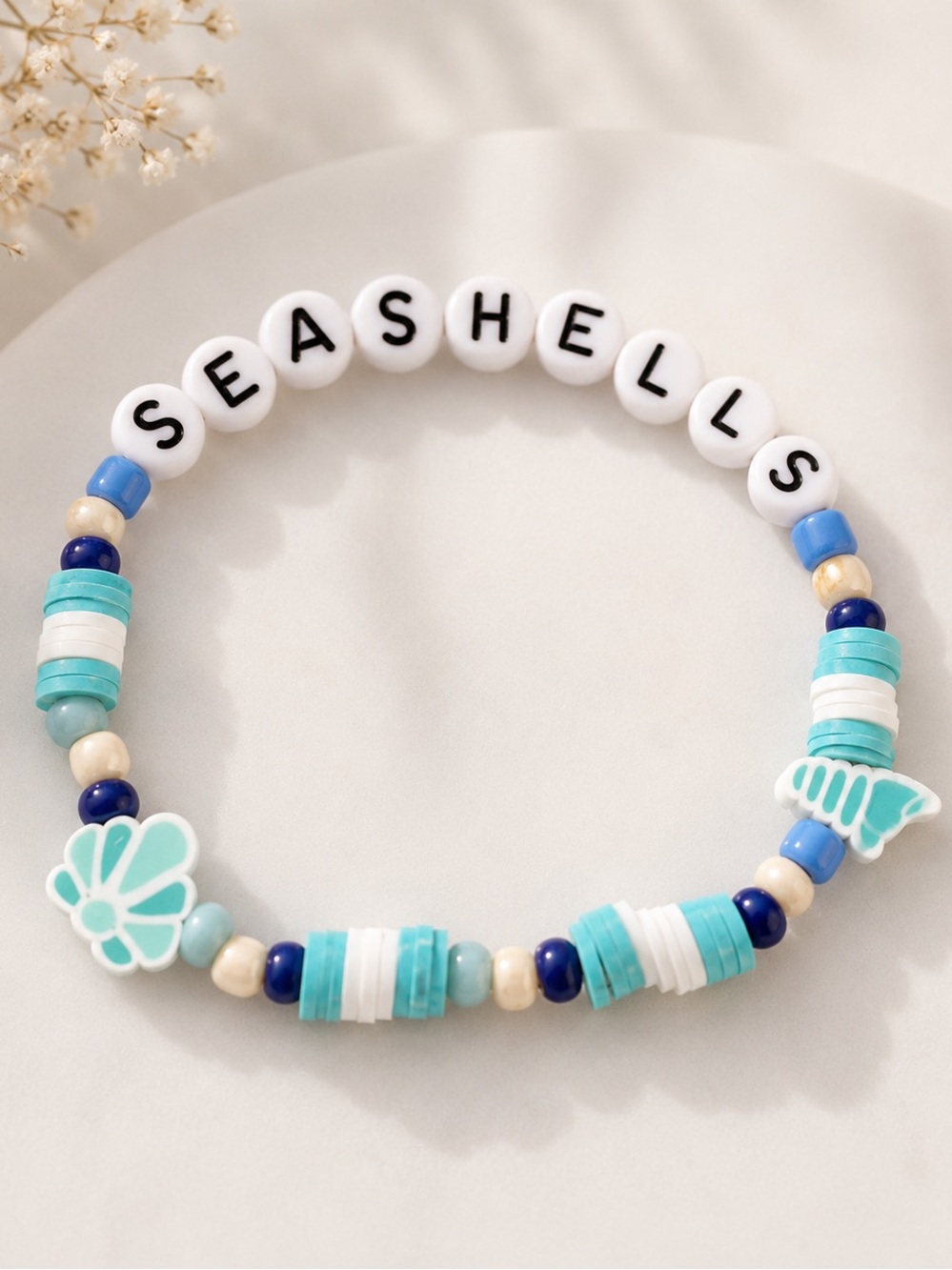 Blue‎ and White Seashell Beaded Bracelet